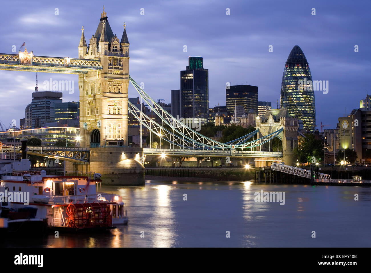 Tower Bridge and Swiss Re Headquarters, London, England, Europe Stock Photo