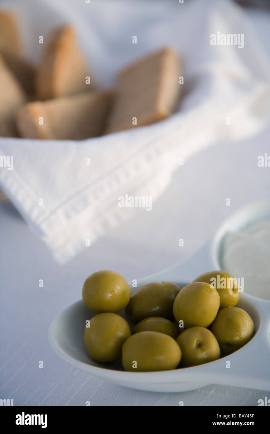 Olives and Bread at Playa Restaurant, Colonia de Sant Pere, Mallorca