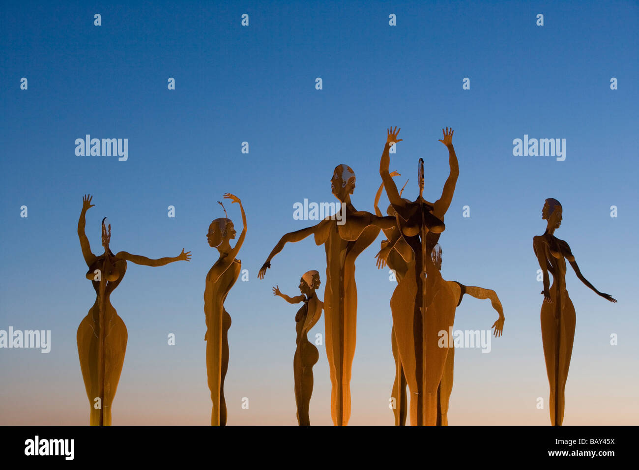 Human Figure Sculptures at Roundabout on Motorway from Palma to Manacor, Near Montuiri, Mallorca, Balearic Islands, Spain Stock Photo