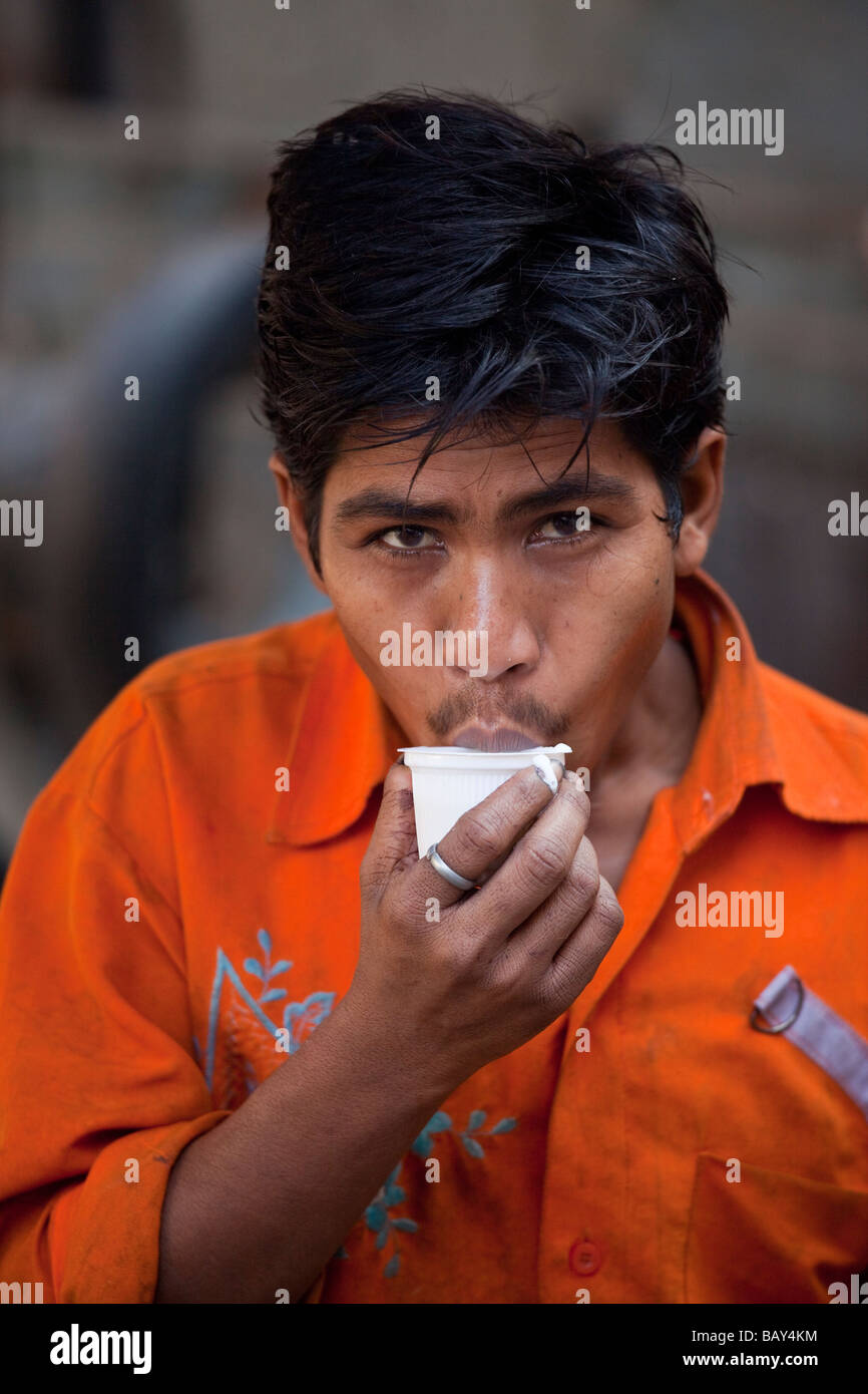 Young Indian Man Drinking Chai Tea in Old Delhi India Stock Photo Alamy