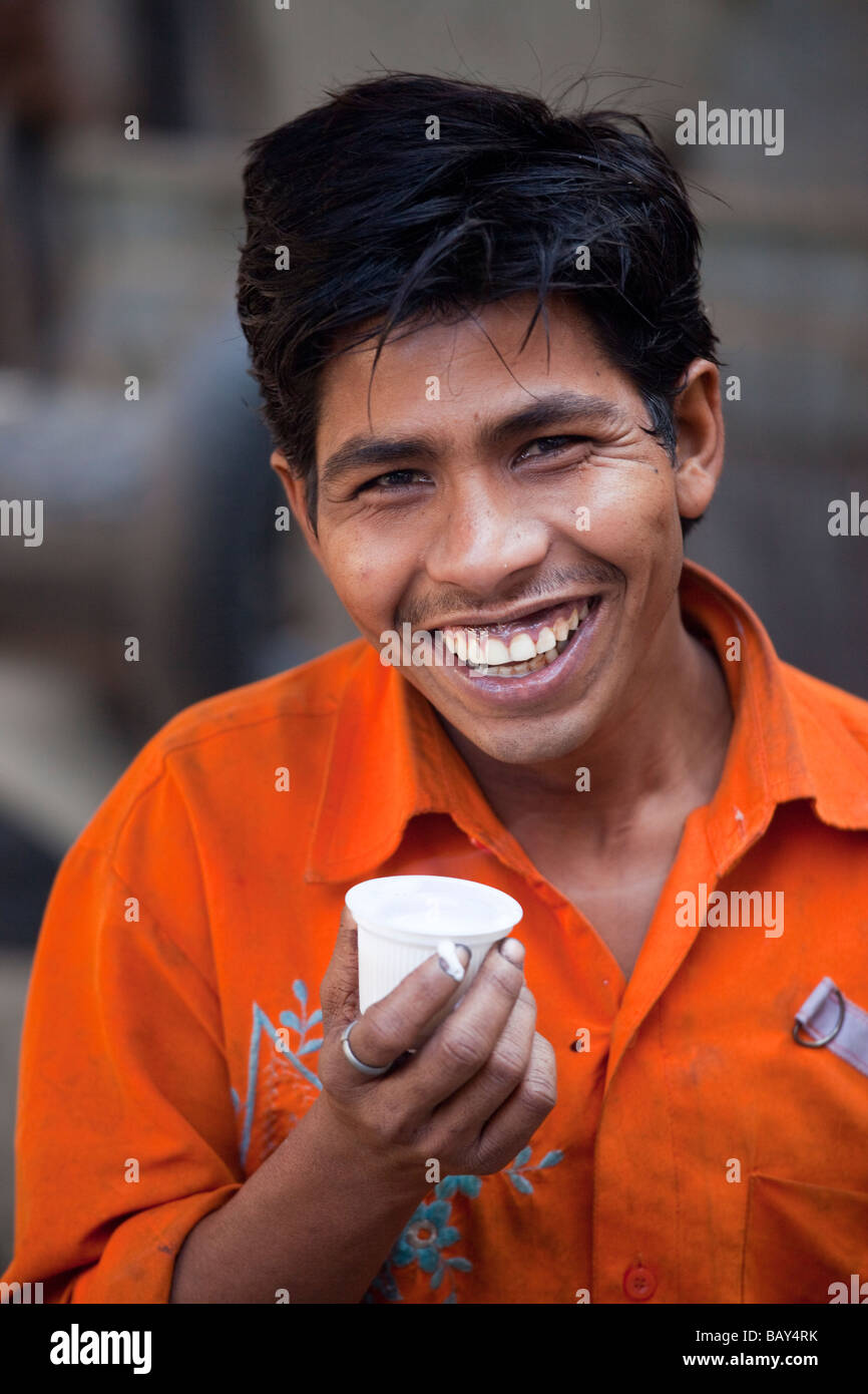 Young Indian Man Drinking Chai Tea in Old Delhi India Stock Photo Alamy