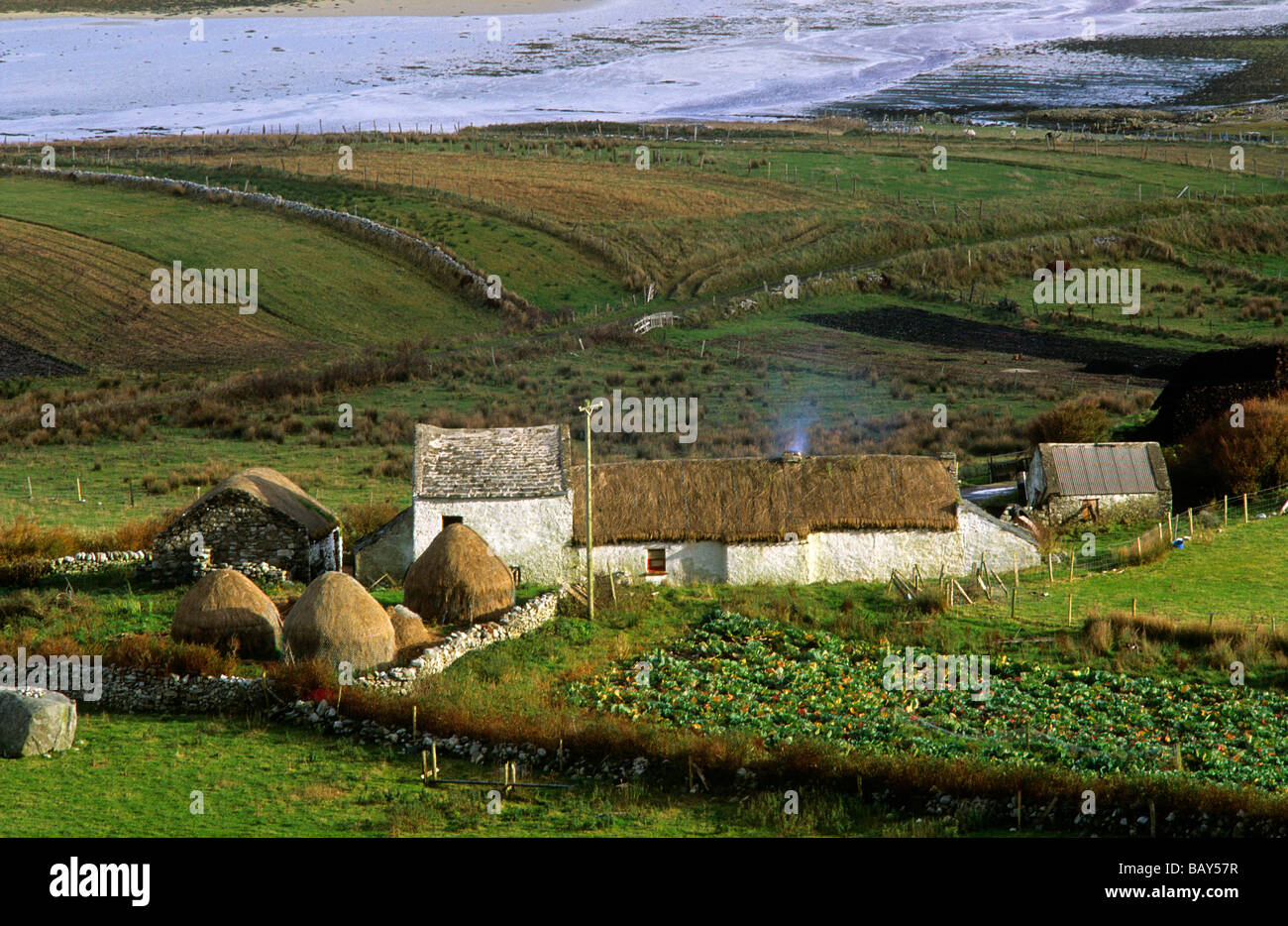 Coastal landscape with cottage, farmhouse, Gortahork, County Donegal