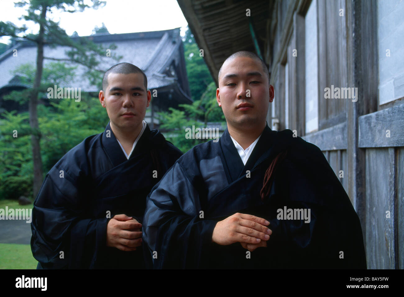 Zen Monk pupils, Soji-ji Monzen, Noto Hanto, Japan Stock Photo