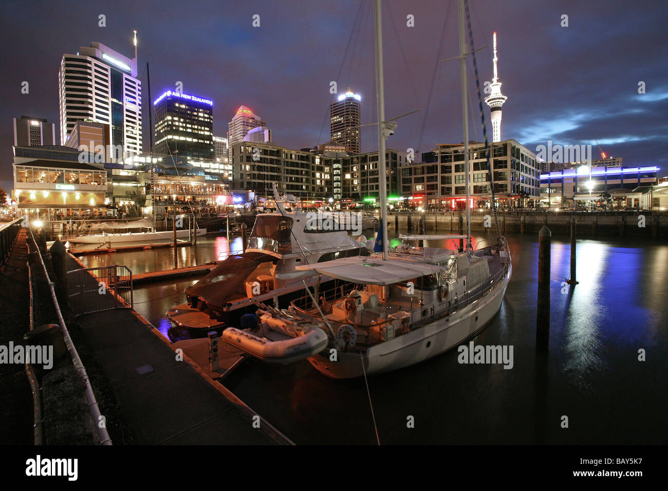Auckland city lights, Viaduct Harbour, waterfront central Auckland, TV