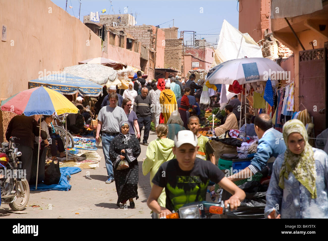 Street marketplace in the old Medina Marrakech Morocco Stock Photo