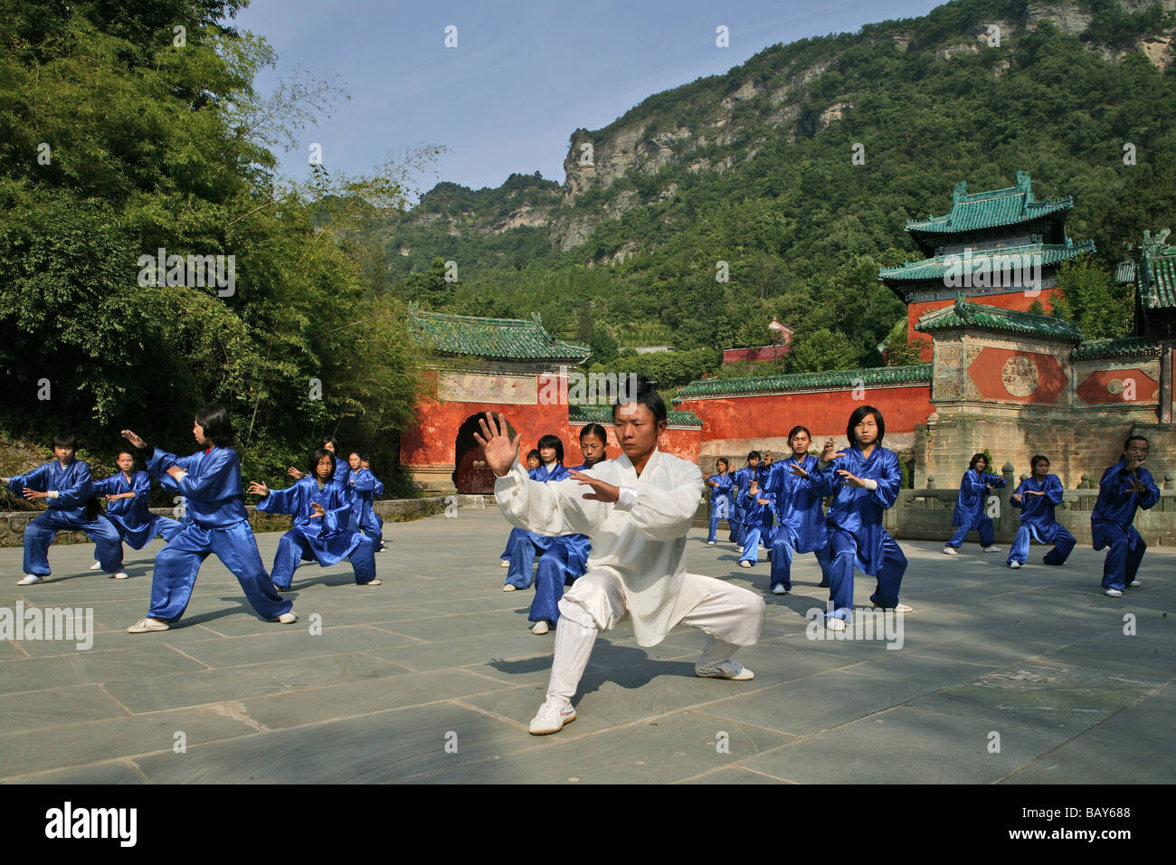 Taichi training at the Wudang School of Martial Arts, in front of the