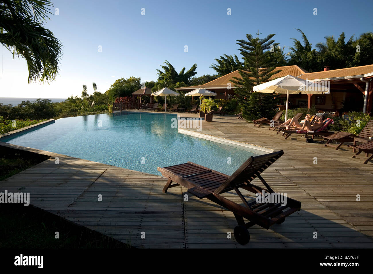 Pool, Hotel Restaurant Le Rayon Vert, Deshaies, Guadeloupe Stock Photo Alamy