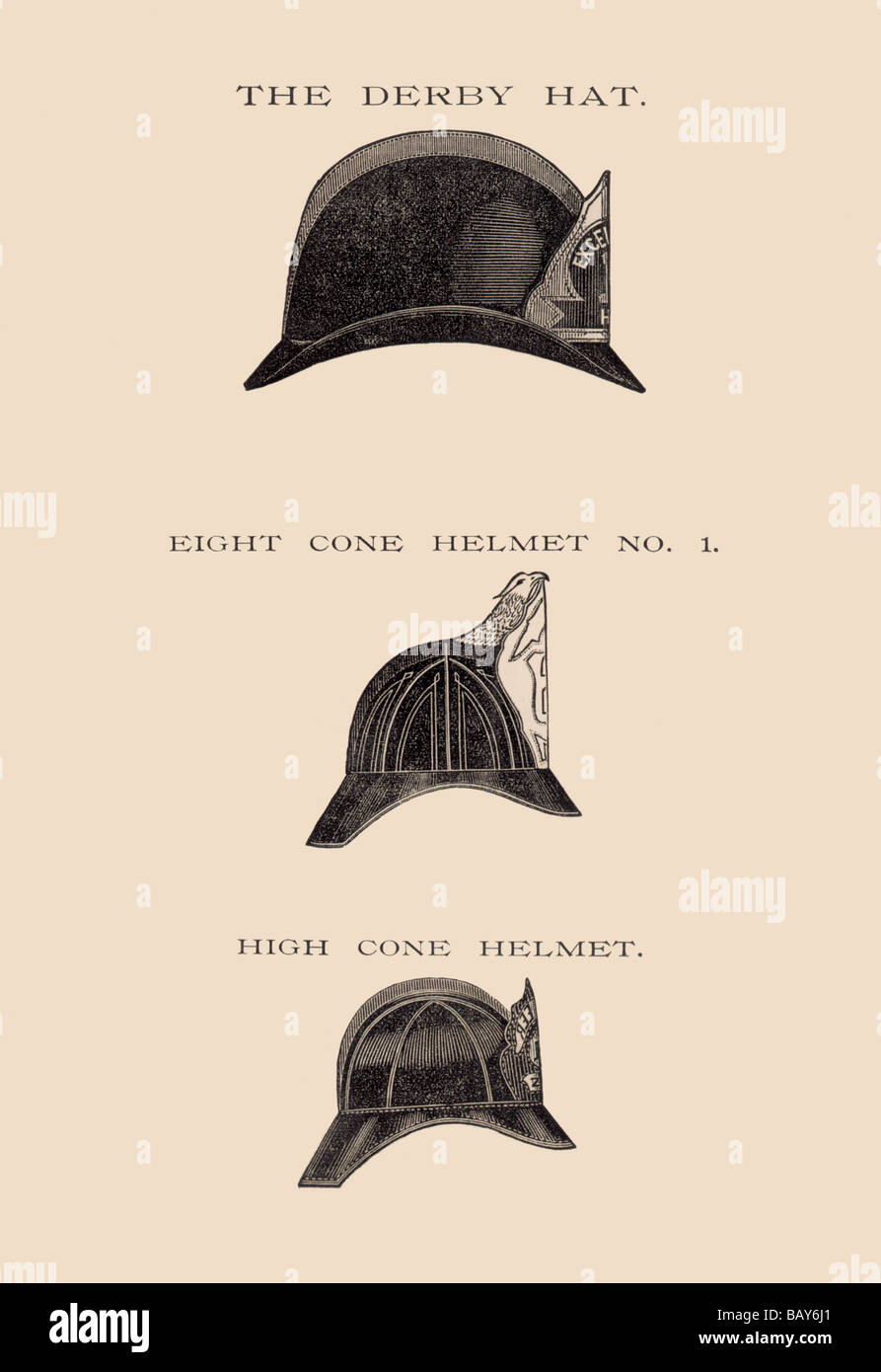 Derby Hat,Eight Cone and High Cone Helmets Stock Photo