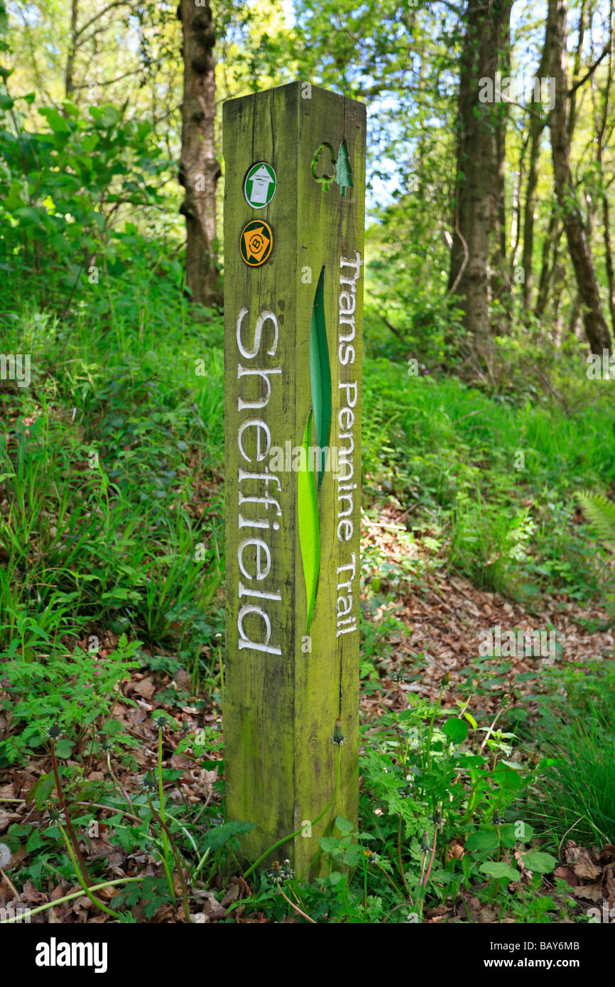 Trans Pennine Trail marker post at Wortley, Barnsley, South Yorkshire, England, UK. Stock Photo