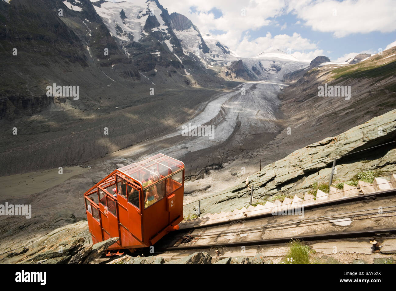 Rack railway to the Pasterze glacier, Grossglockner in background ...
