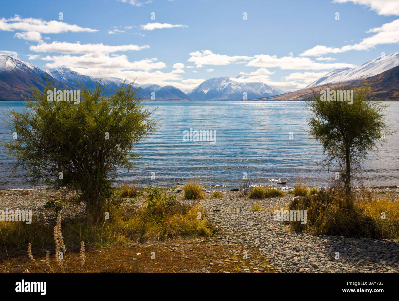 Lake Ohau With distant mounains South Island New Zealand Stock Photo ...