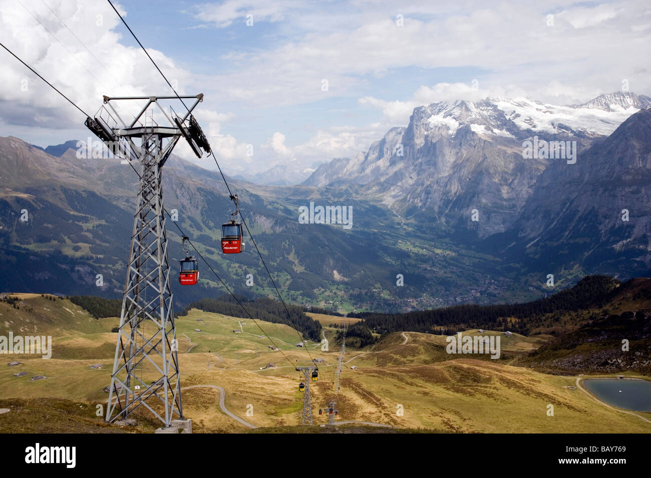 View along Maennlichenbahn GGM (world's longest aerial gondola ride), Grindelwald, Bernese Oberland (highlands), Canton of Bern, Stock Photo