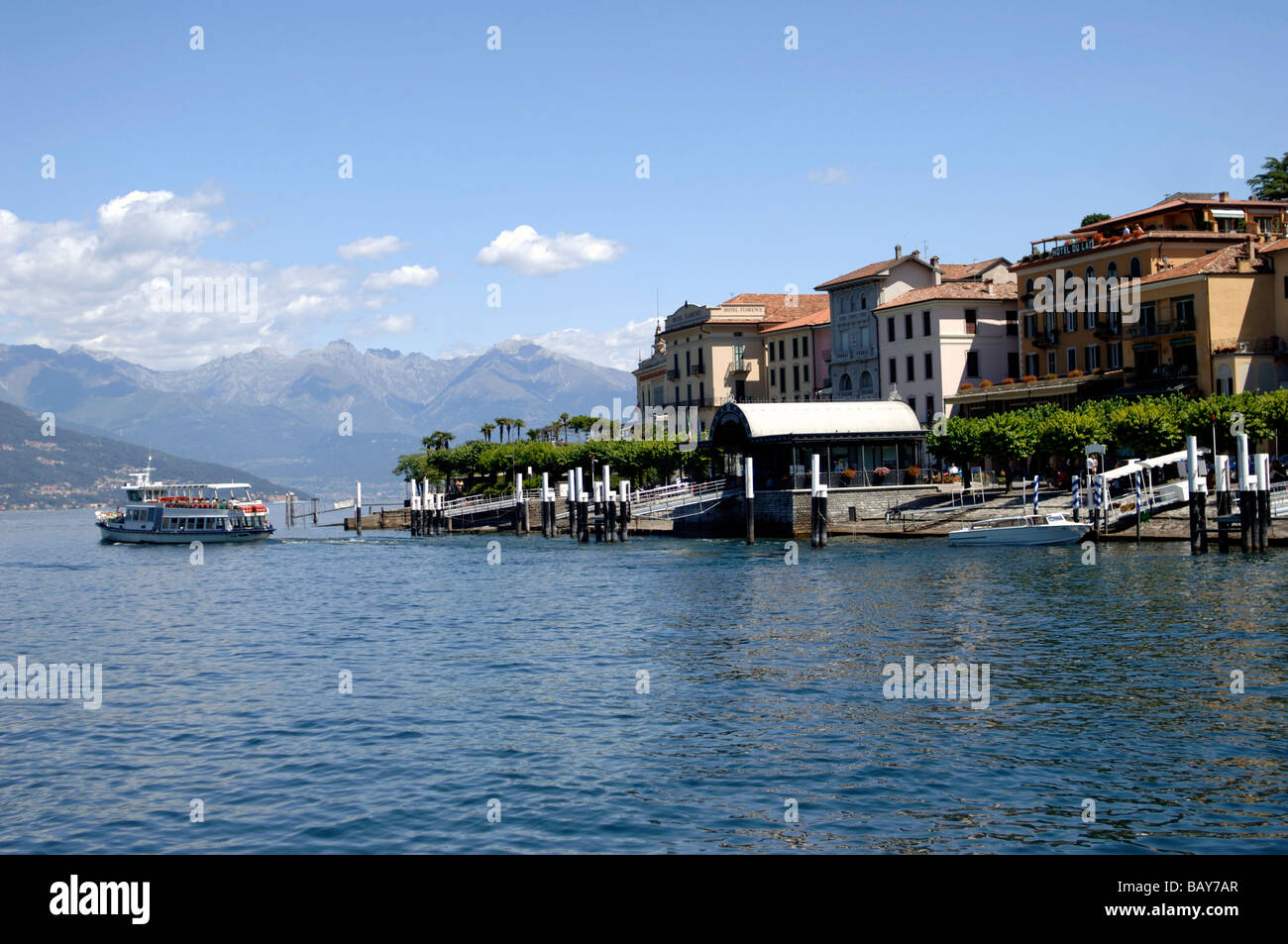 An excursion boat driving across the lake, Bellagio, Lago di Como ...