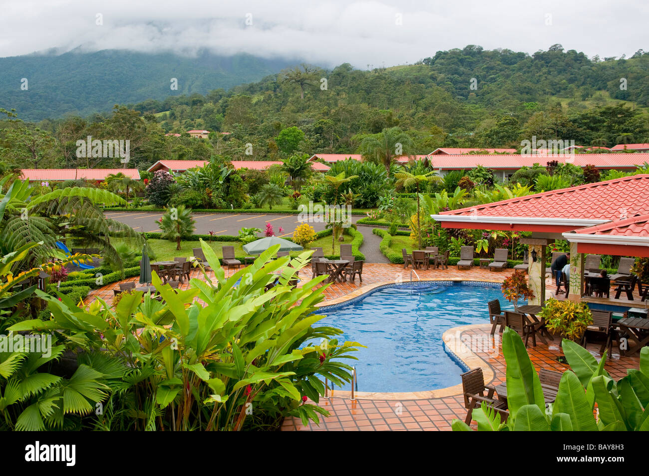The pool area of the Volcano Lodge near Arenal National Park in Costa