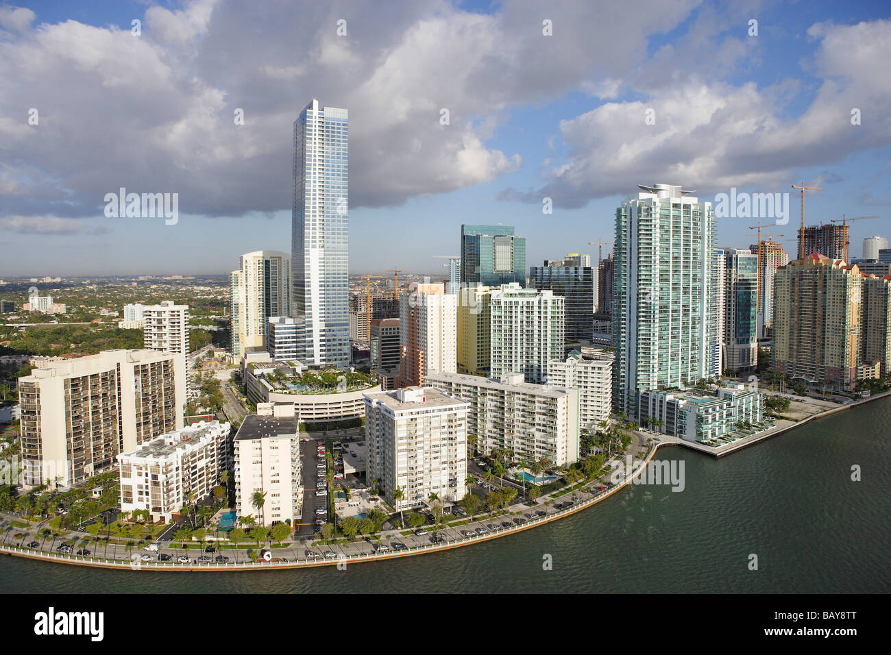 Aerial view of skyscrapers on Brickell Avenue, Miami, Florida, United States of America, USA Stock Photo