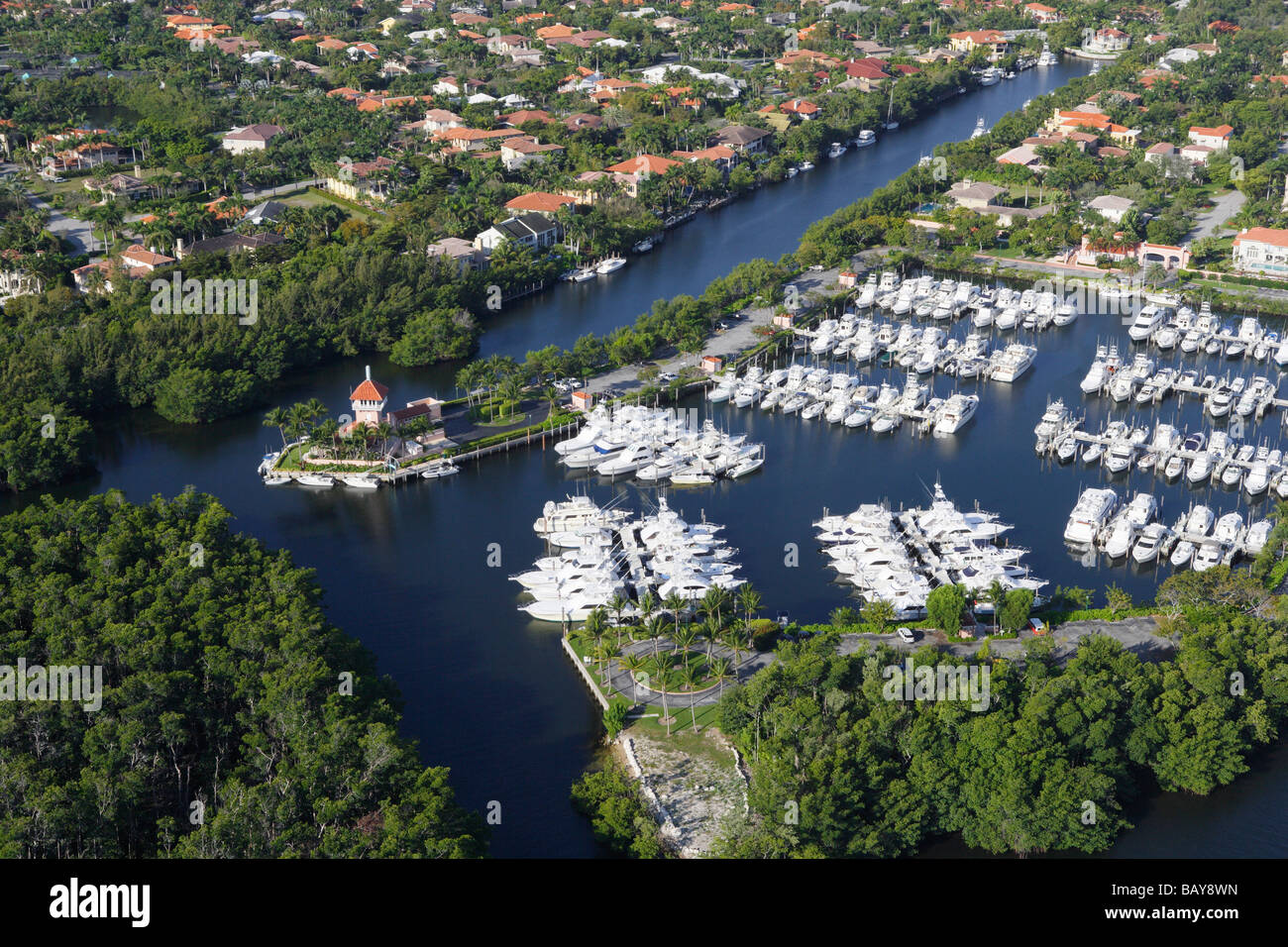 Aerial view of Cocoplum Yacht club, Miami, Florida, United States of America, USA Stock Photo
