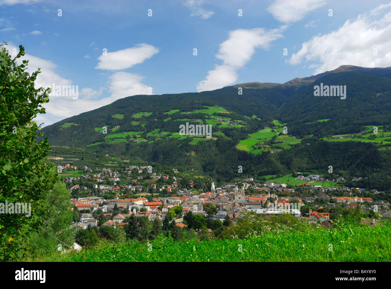 view to the city of Brixen from above, Brixen, valley of Eisack, South Tyrol, Italy Stock Photo