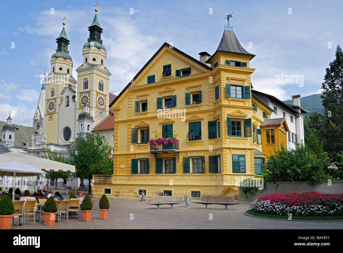 city square with cathedral, Brixen, valley of Eisack, South Tyrol, Italy Stock Photo