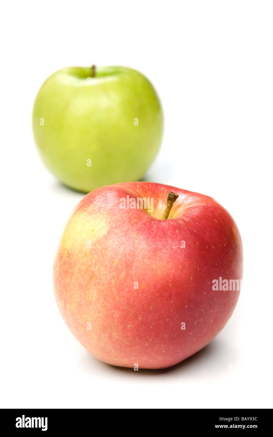 Two apples a red apple and a granny smith apple ripe and ready to eat