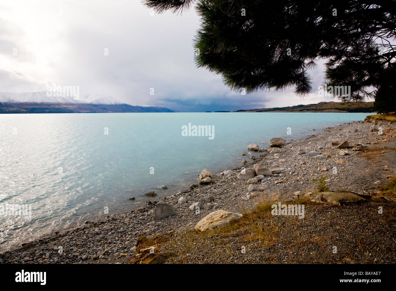 Dramatic stormy conditions Lake Pukaki South Island New Zealand Stock Photo