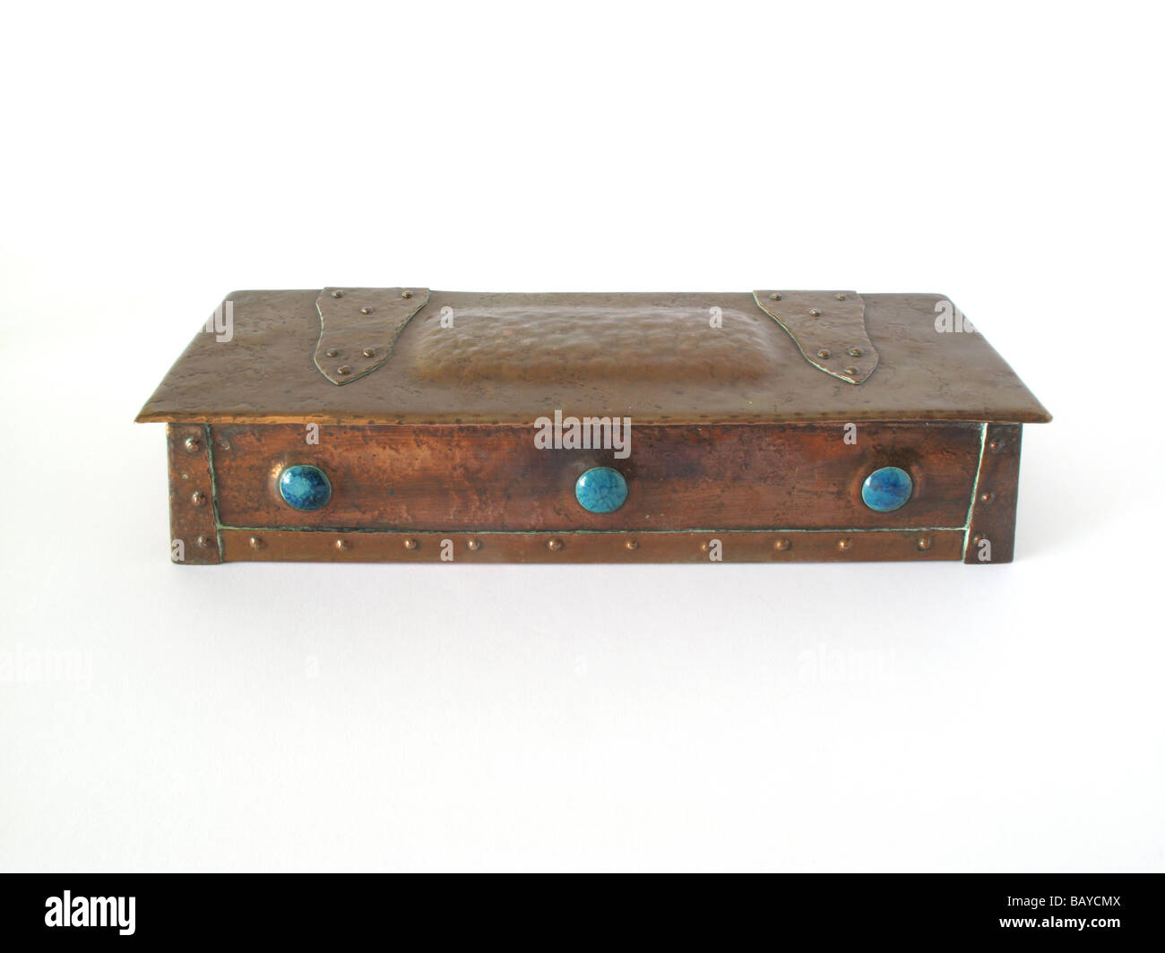 Antique English arts and crafts copper and Ruskin pottery glove box ...