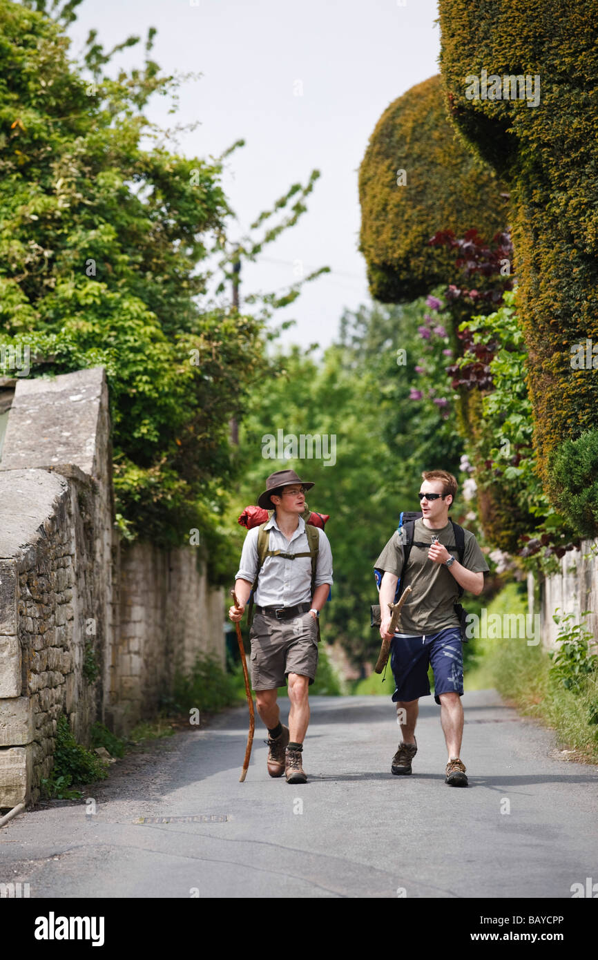 Walkers on the Cotswold Way National Trail at Painswick, Gloucestershire, UK Stock Photo