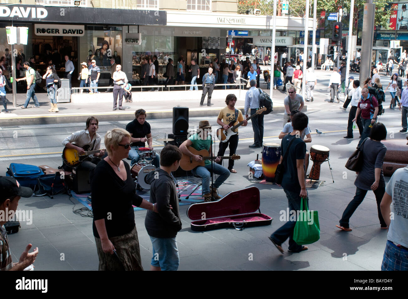 Band playing on Bourke Street Mall Melbourne Victoria Australia Stock