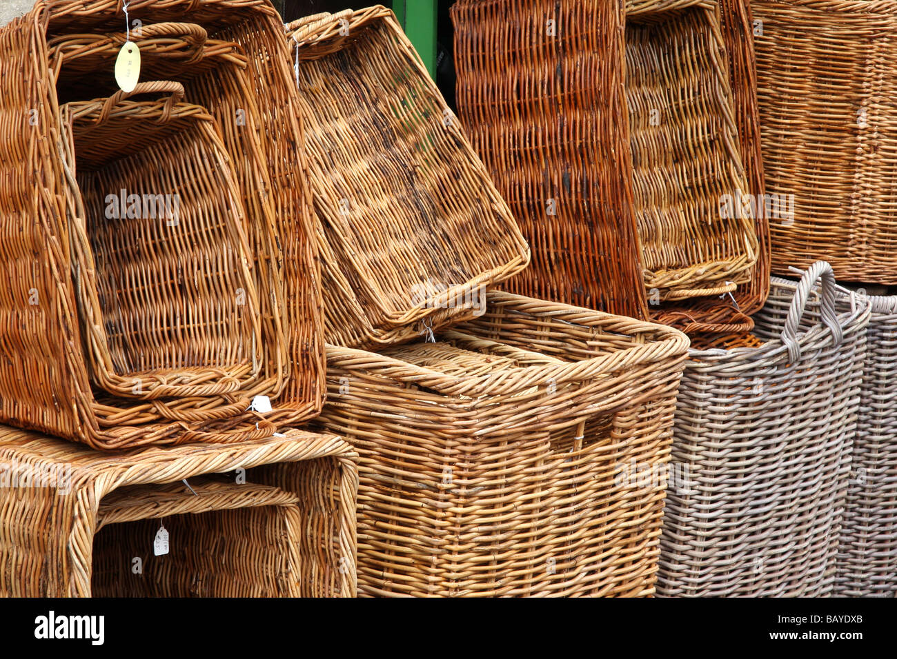 Various rectangular woven willow baskets Stock Photo Alamy
