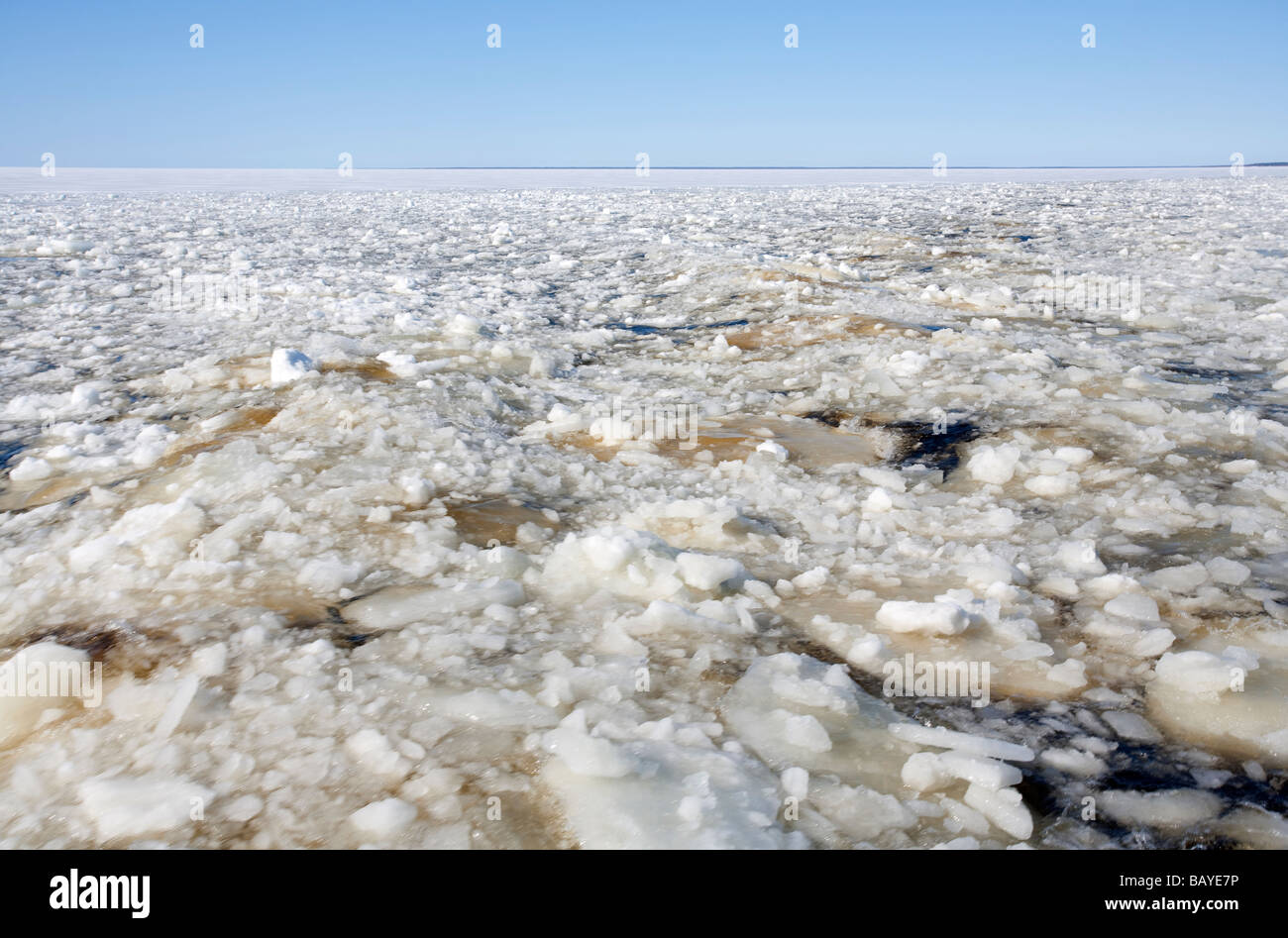 Breaking sea ice at Baltic Sea , Gulf of Bothnia , Finland Stock Photo