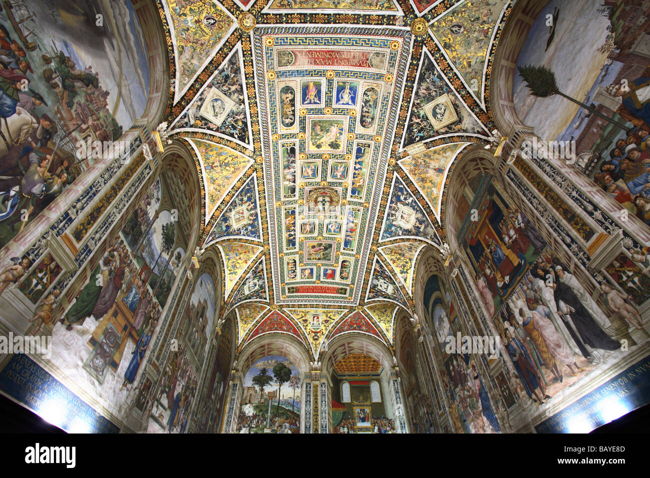 Pinturicchio's frescoes in the Piccolomini Library of the Duomo in Siena, Italy Stock Photo