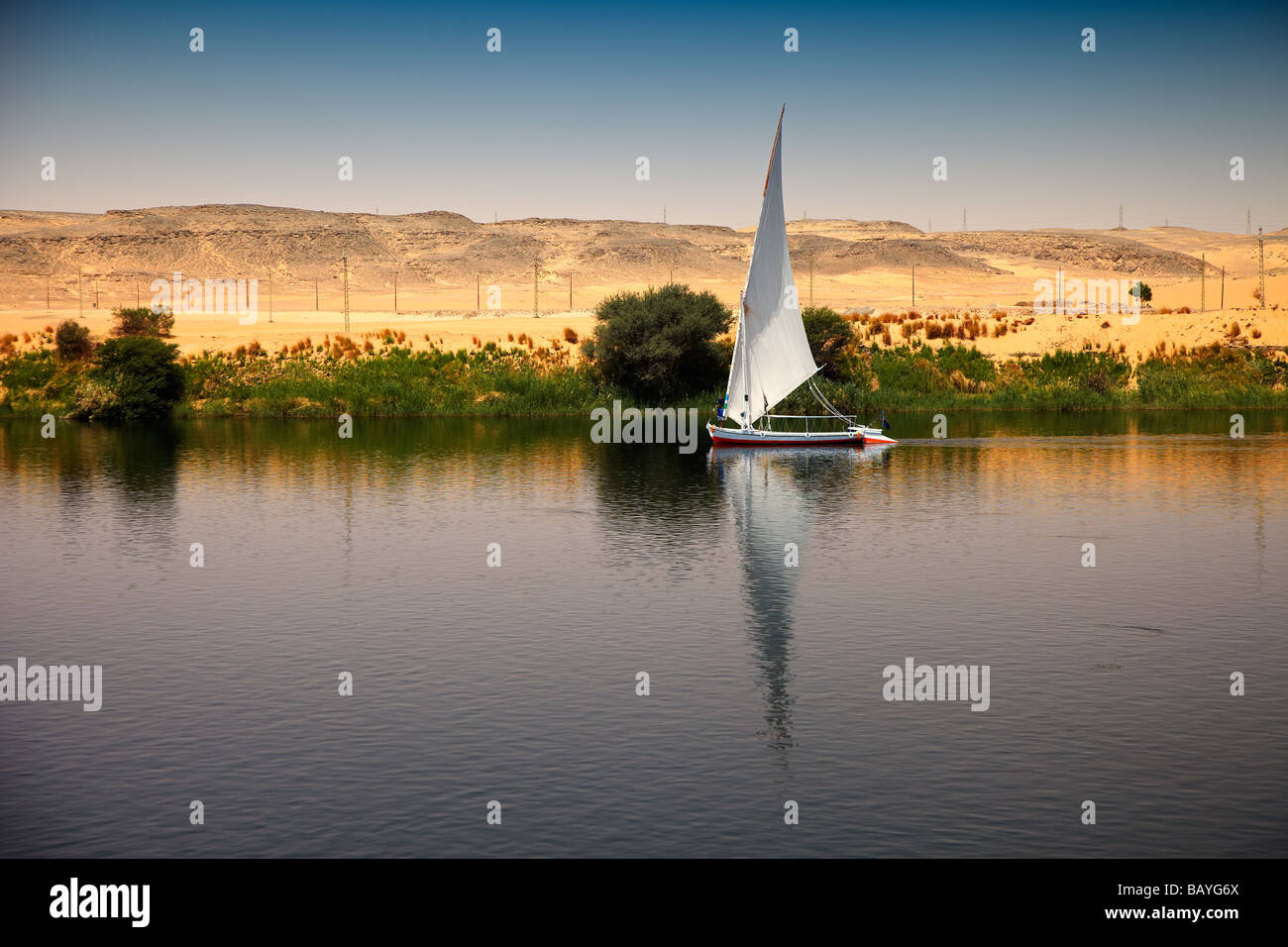 Felucca Sailing Boat on the River Nile near Aswan, Egypt Stock Photo