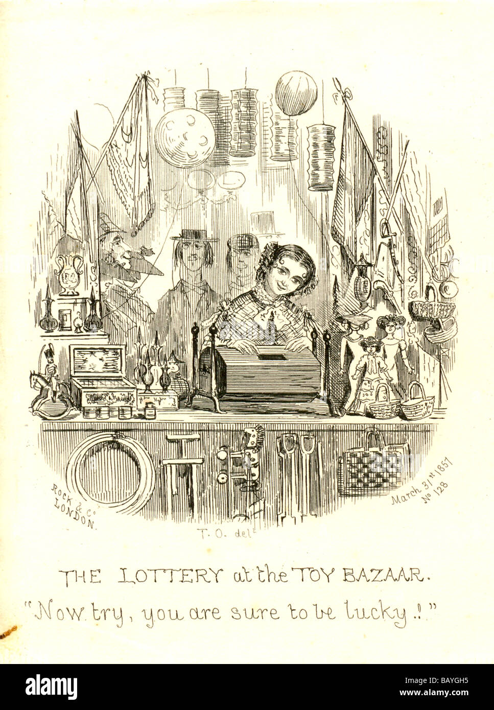 The Lottery at the Toy Bazaar by Thomas Onwhyn published by Rock & Co 1857 Stock Photo