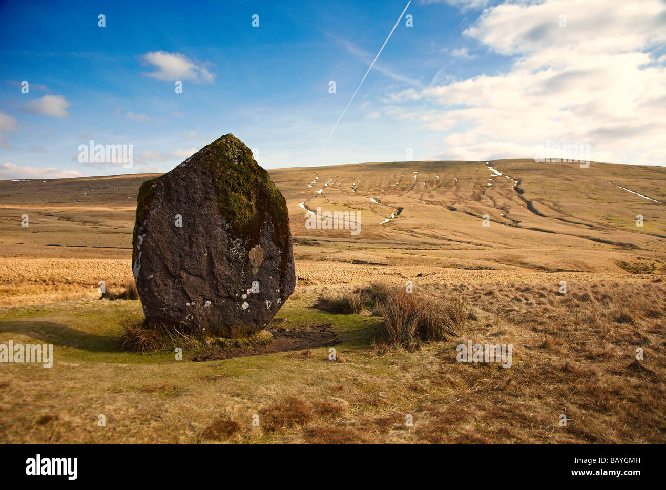 Maen Llia Standing Stone, near Ystradfellte, Brecon Beacons, Wales, UK Stock Photo