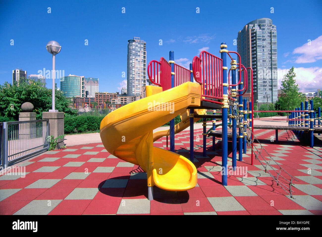Children's Playground and High Rise Buildings Downtown in the City of Vancouver British Columbia