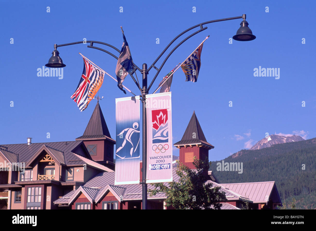 Street Banners announcing the 2010 Winter Olympic Games in Vancouver and Whistler British Columbia Canada Stock Photo