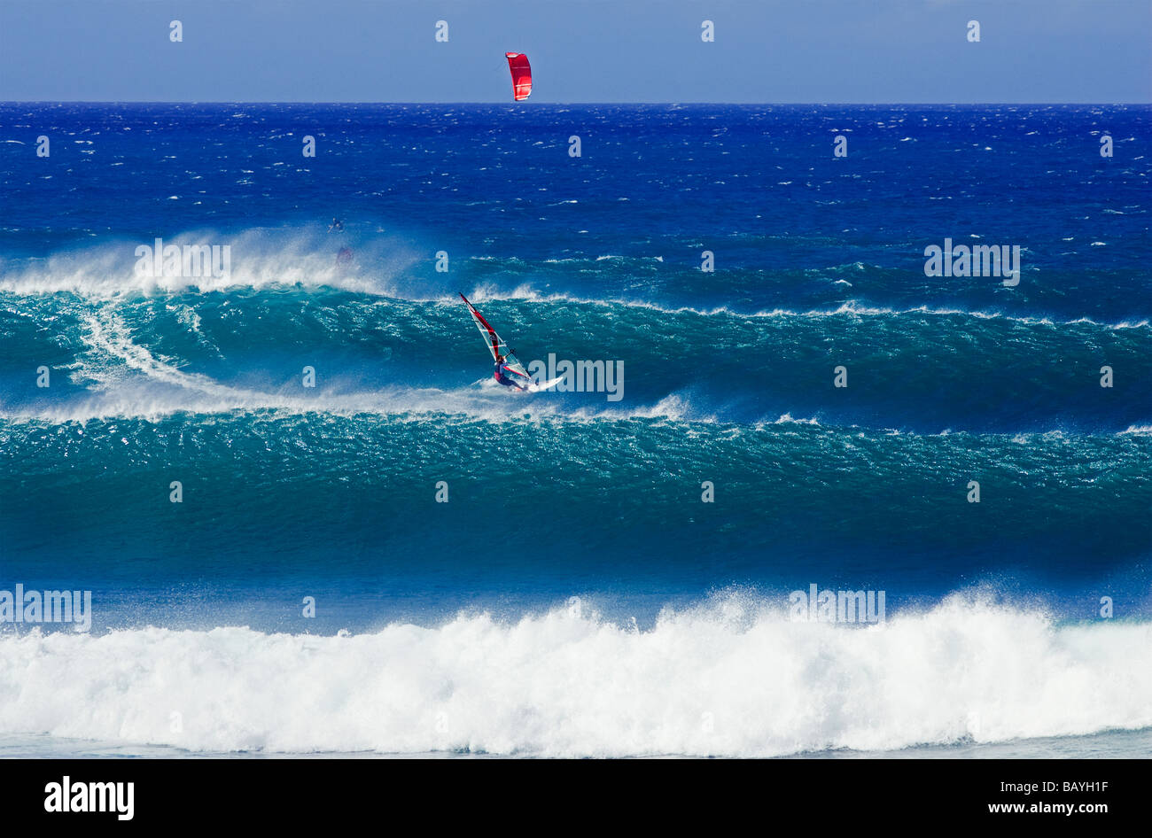 Windsurfing at Ho'okipa Beach, Maui, Hawaii one of the premier windsurfing spots in the world