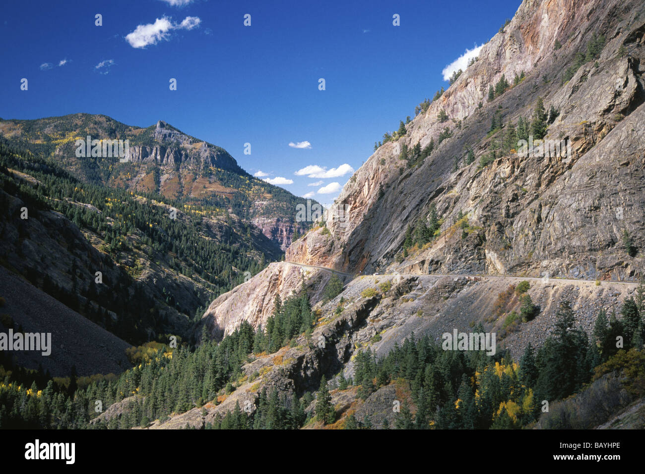 US Highway 550 ascends Red Mountain Pass South of Ouray Colorado Stock