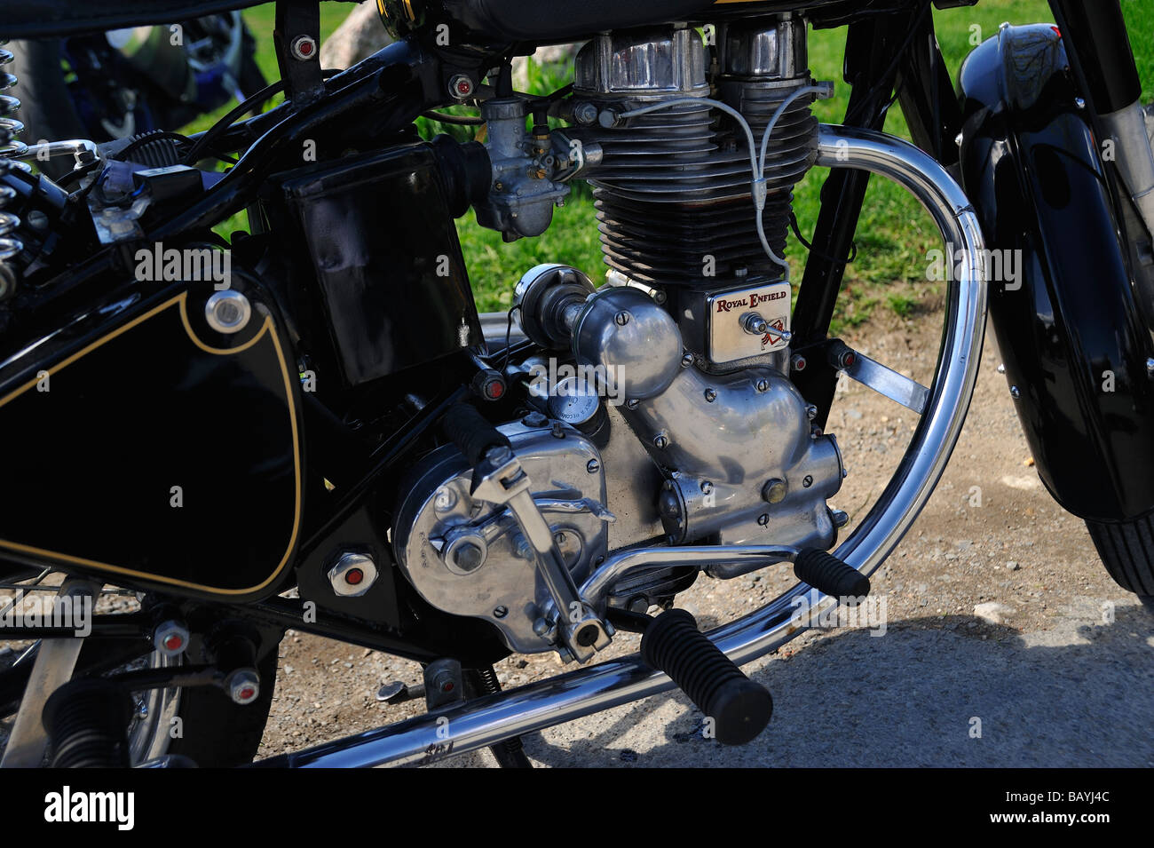 Close up shot of a Royal Enfield motorcycle engine Stock Photo