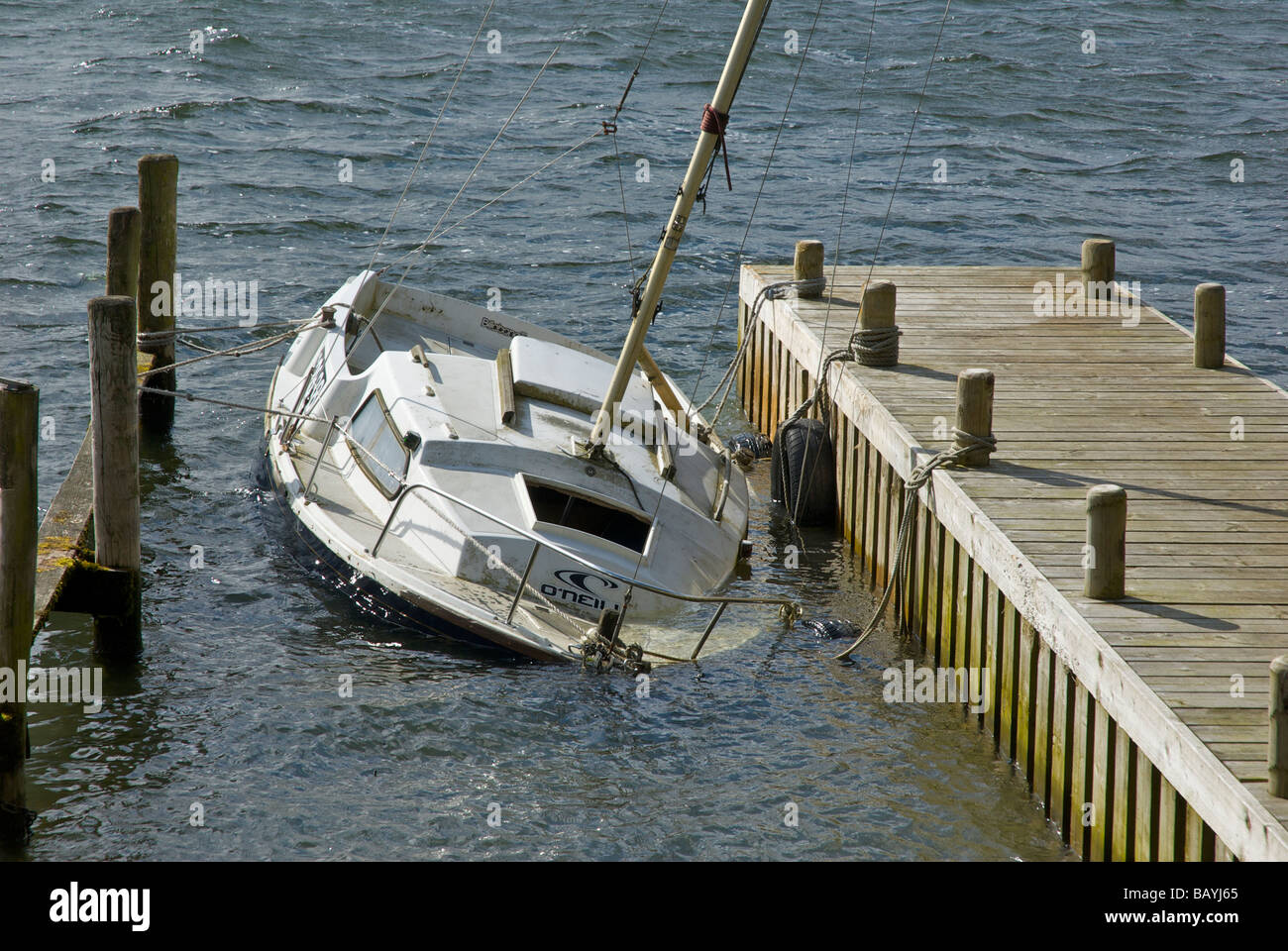 Sailing boat sunk, Lake Windermere, Lake District National Park