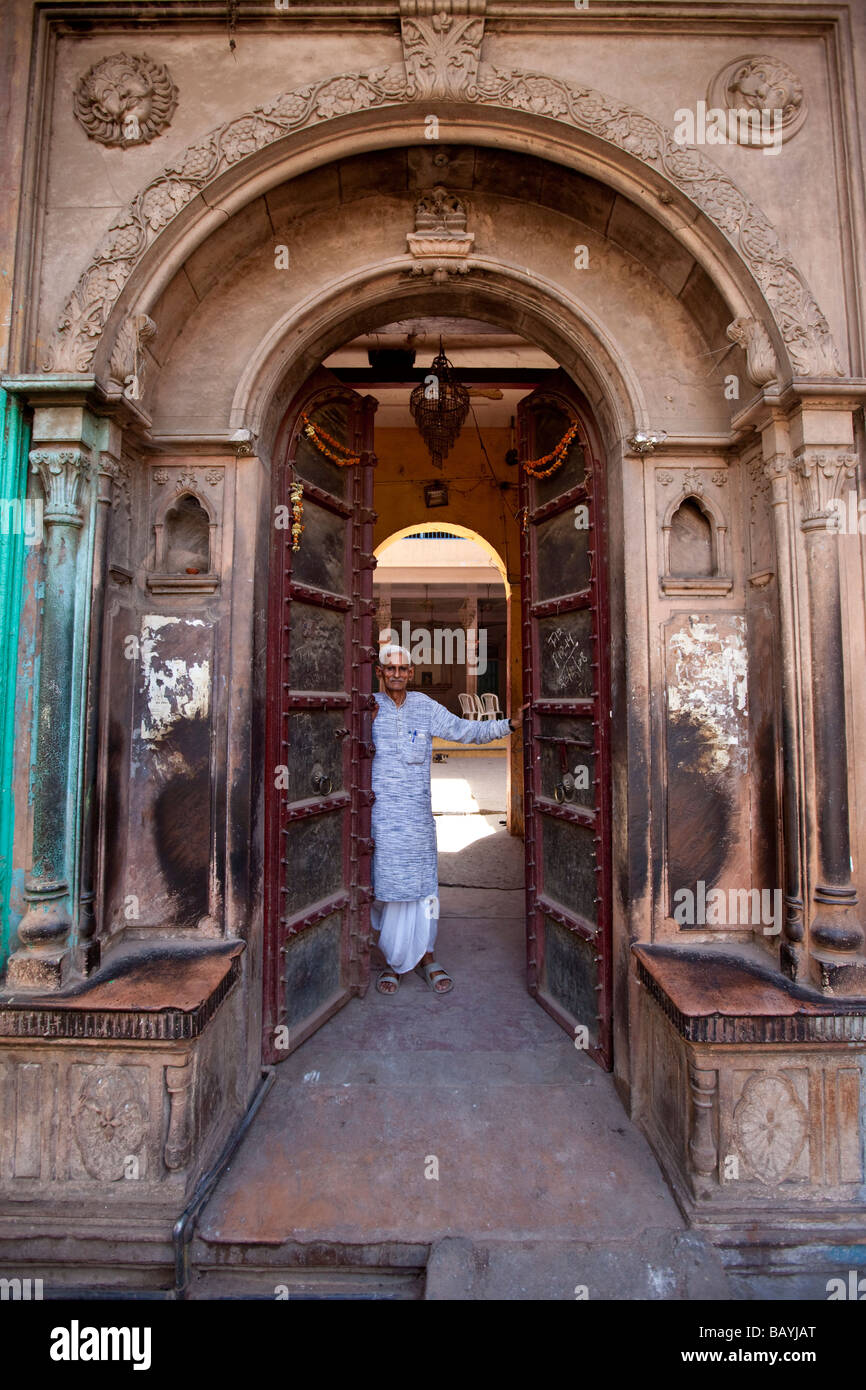 Old Man in an Old Doorway in Old Delhi India Stock Photo