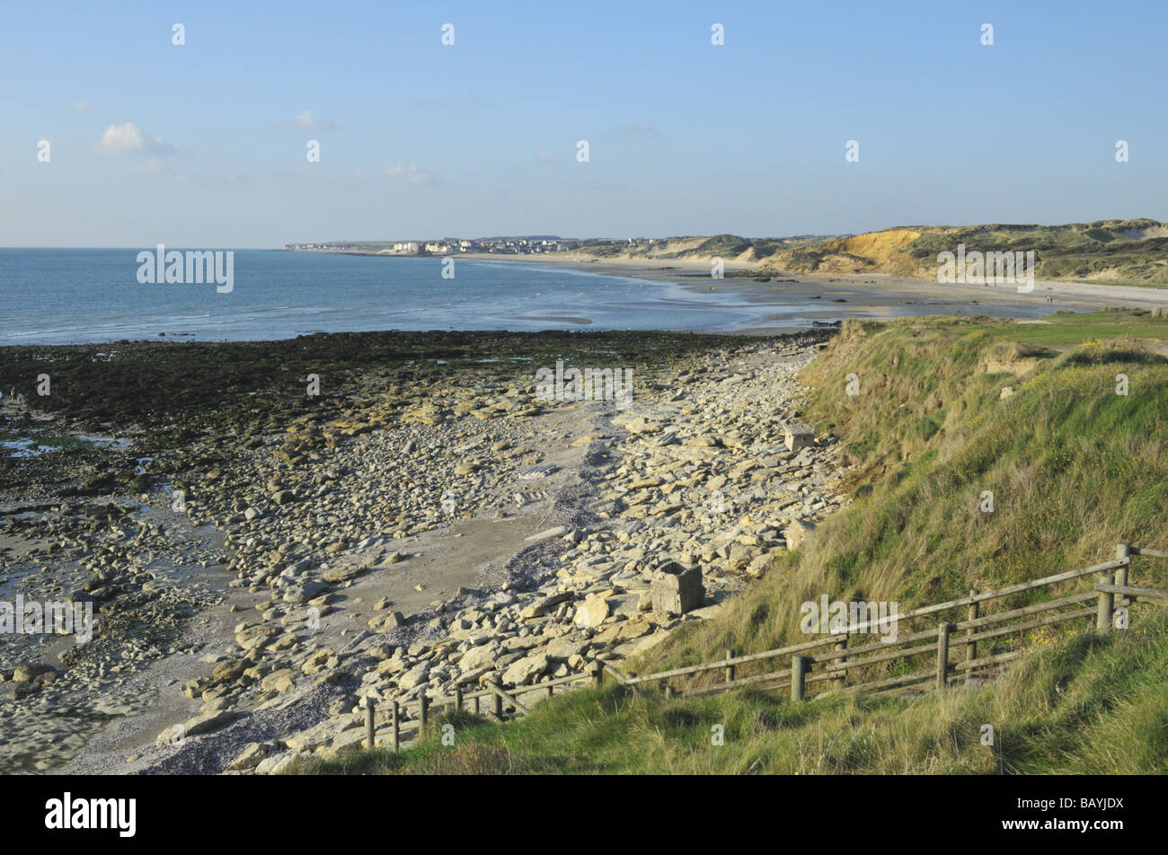 The coastline of Northern France near Pointe aux Oies with view of the English Channel Stock Photo