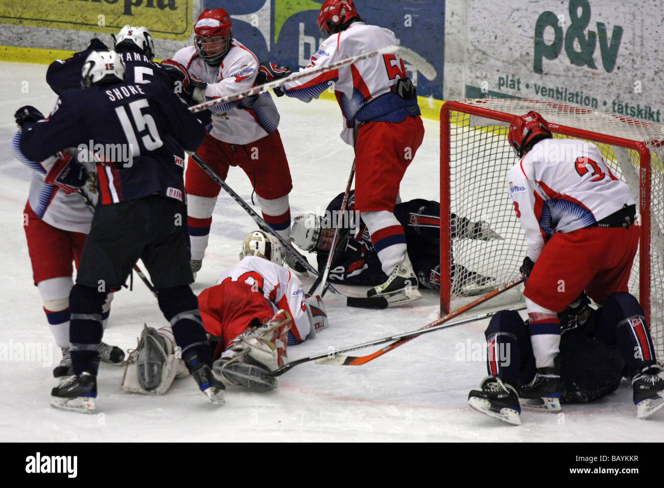 Fight in a U18 ice-hockey game between USA and Russia