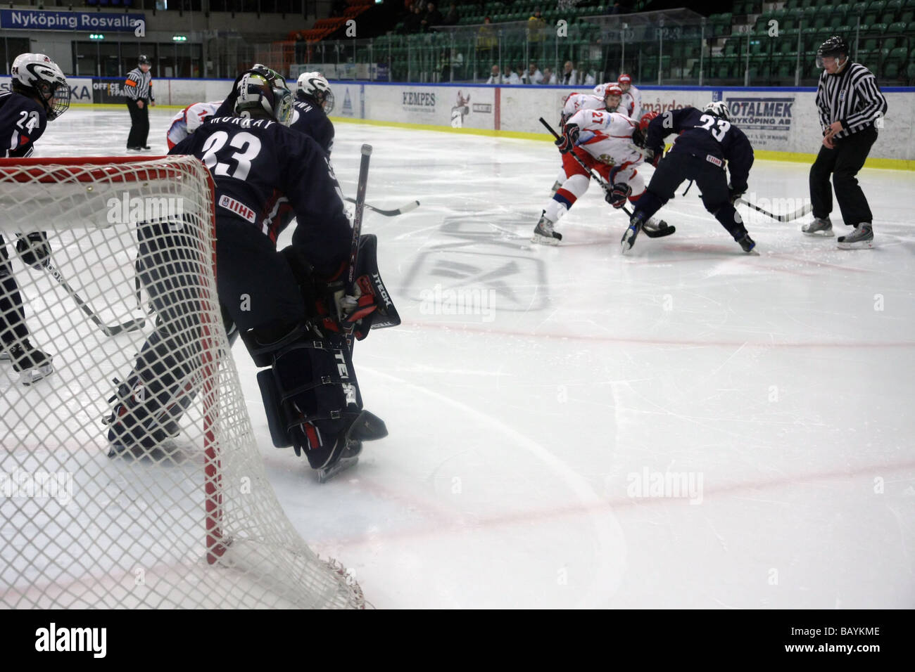 U18 ice-hockey game between USA and Russia. Stock Photo