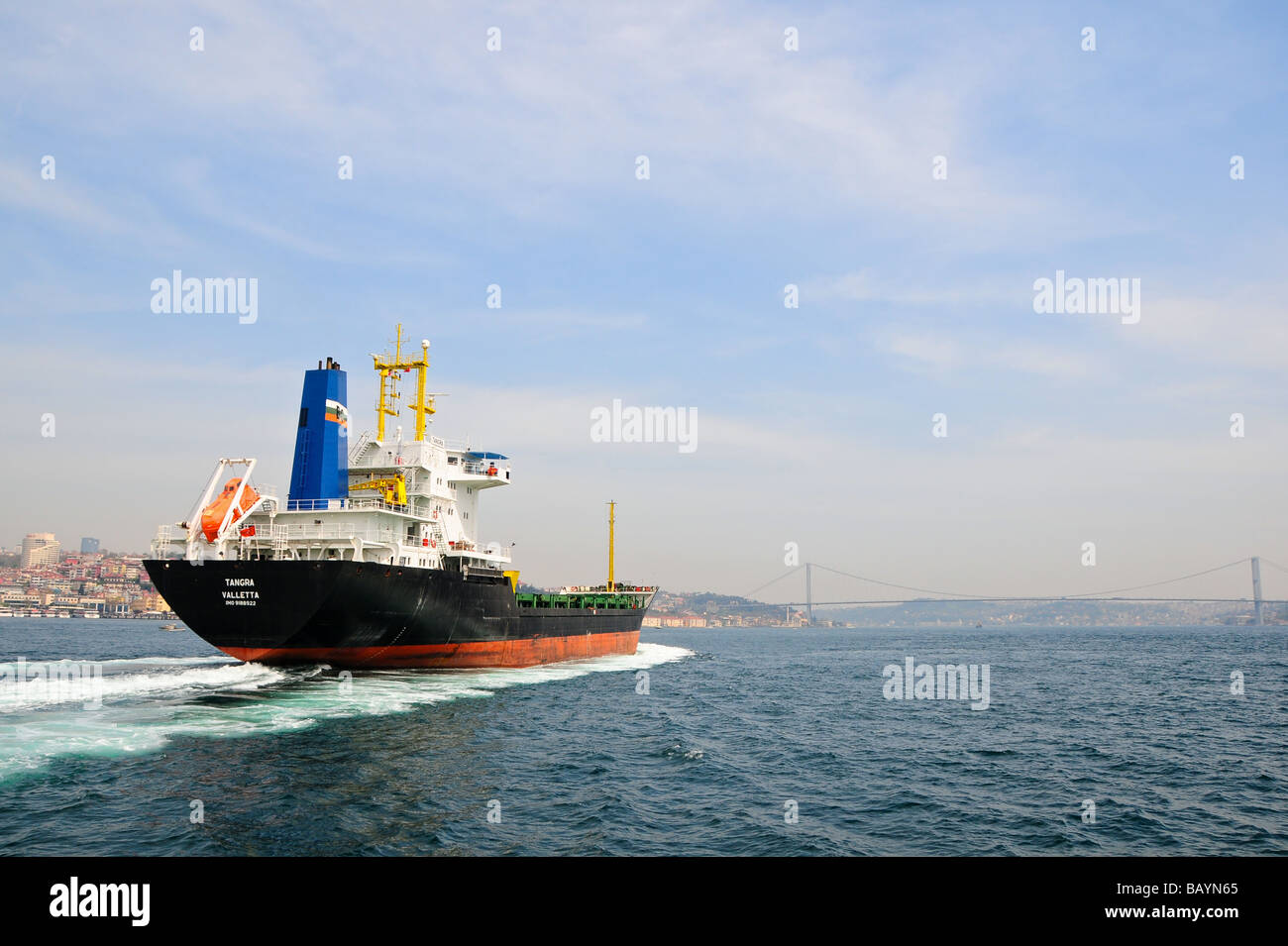 Oil tanker on the Bosphorus, Istanbul, Turkey Stock Photo