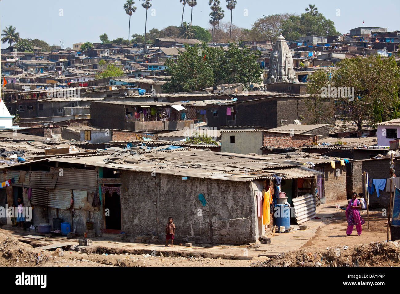Slum Neighborhood in Mumbai India Stock Photo