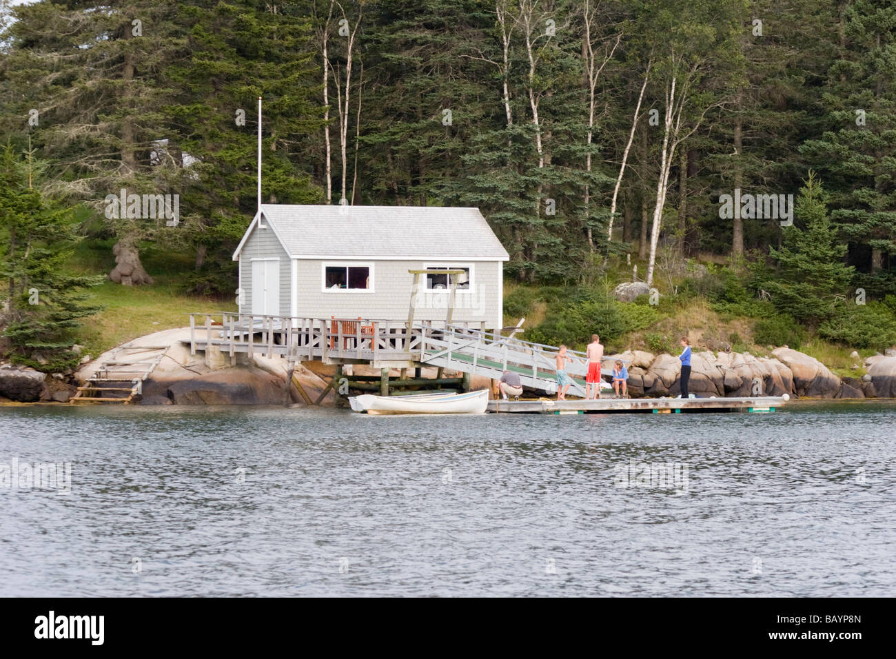Private float and boathouse in Long Cove Stock Photo Alamy