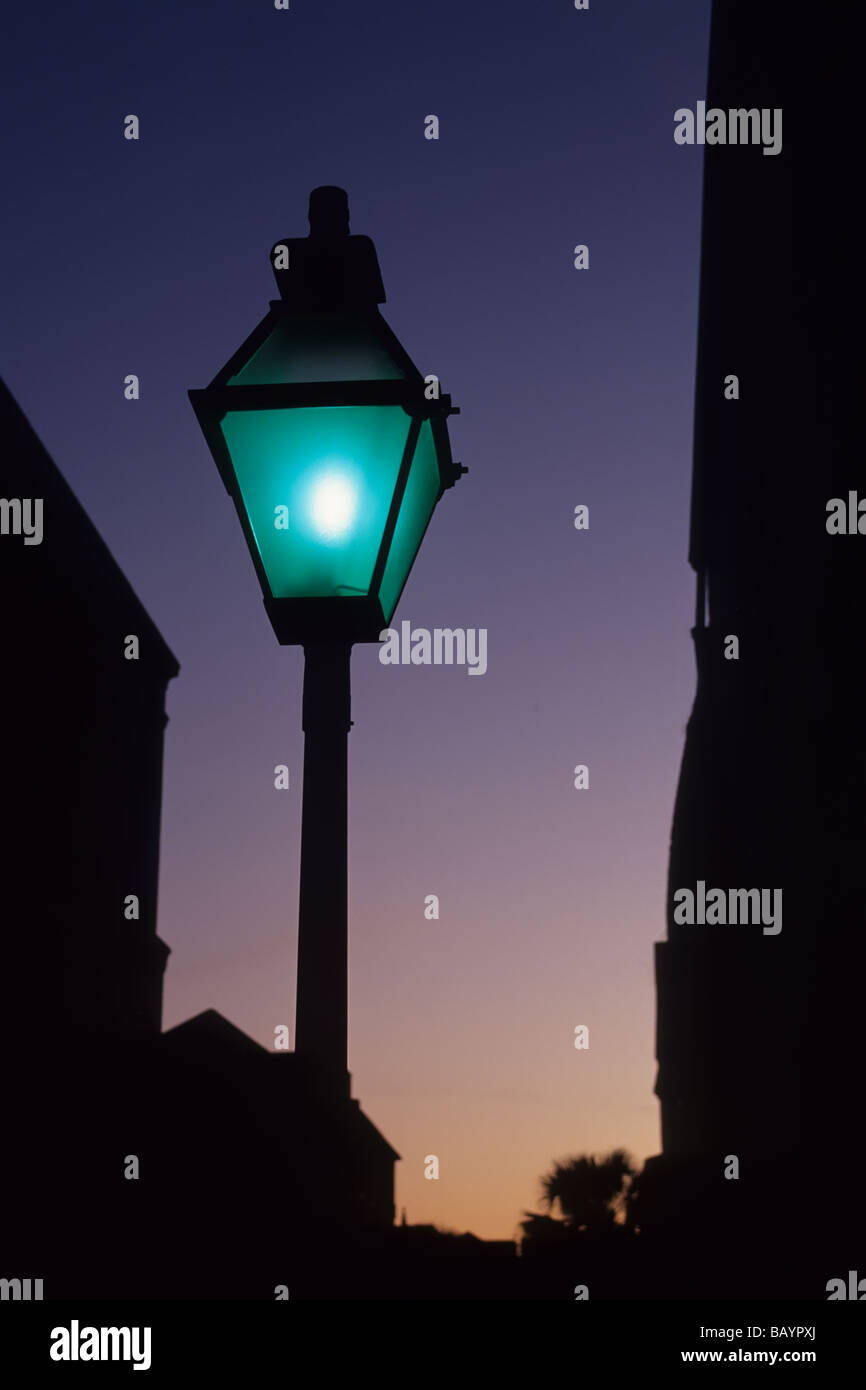 Night street light in historic Charleston South Carolina Stock Photo