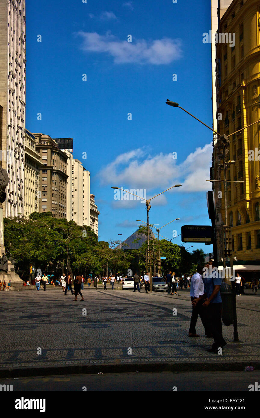 Praca Floriano in the Cinelandia aera of downtown Rio de Janeiro, Brazil. Stock Photo