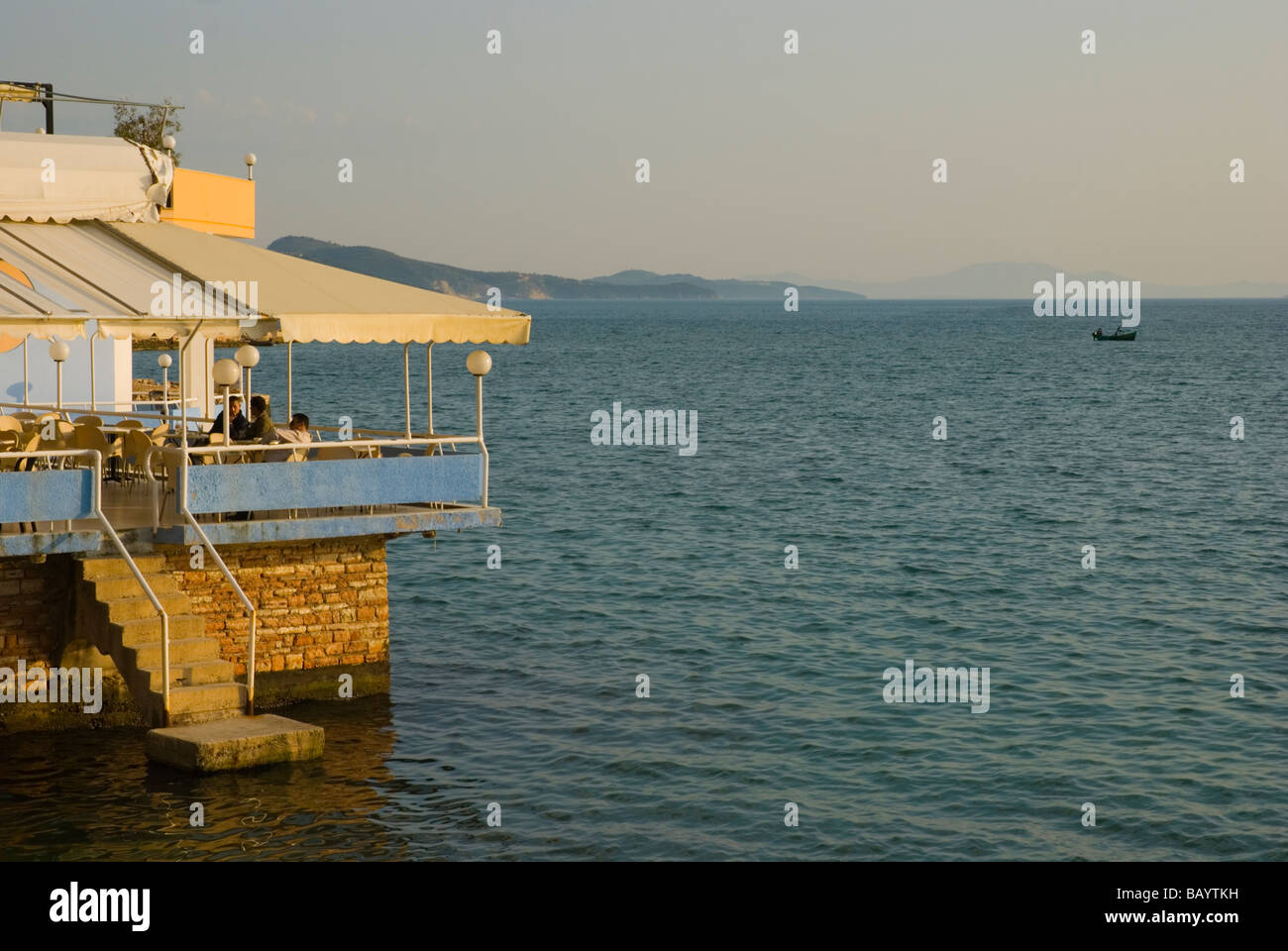 Seaside restaurant terrace in Saranda Albania Europe Stock Photo
