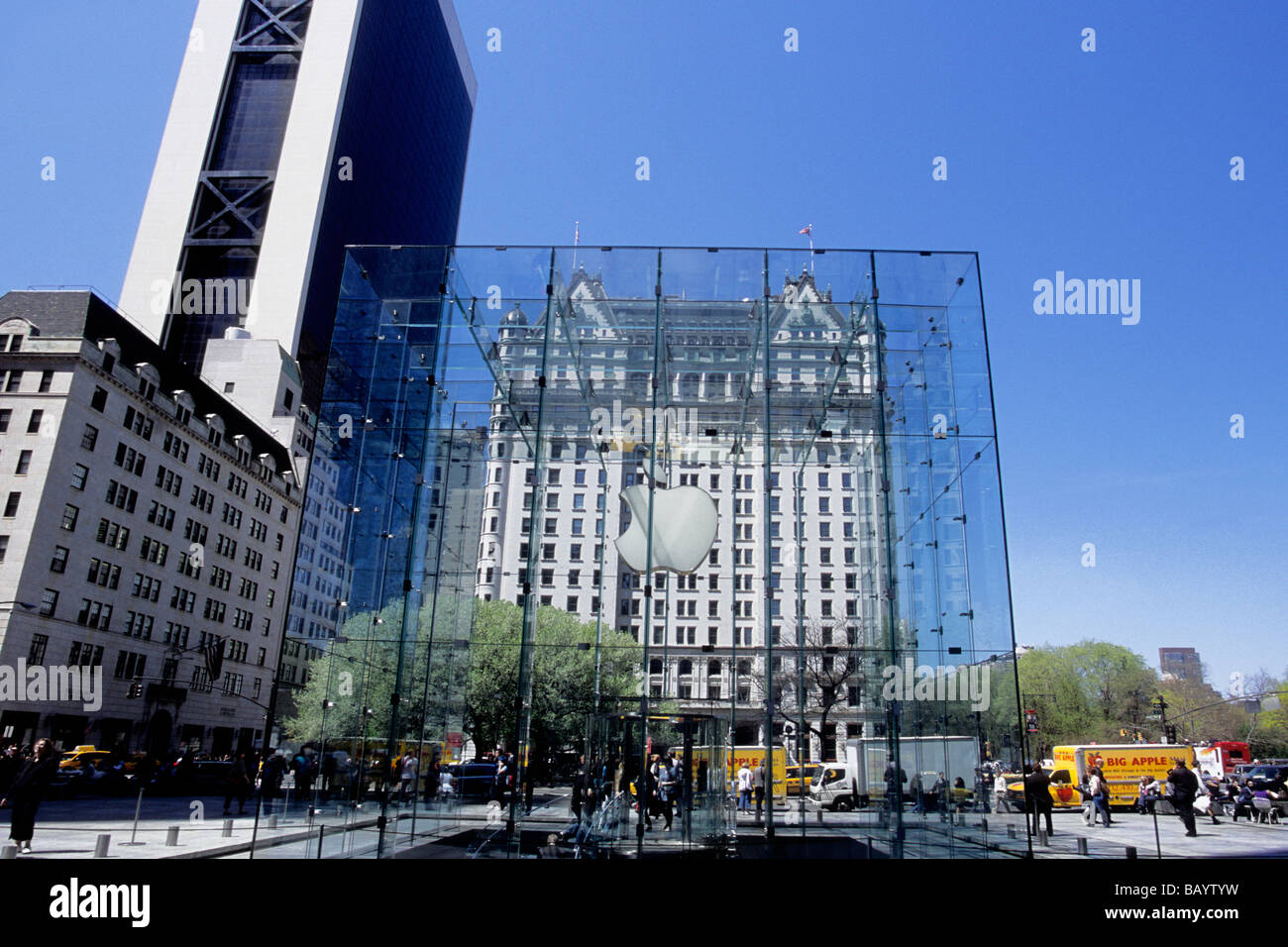 New York City Fifth Avenue The Apple Store and The Plaza Hotel NYC USA Stock Photo